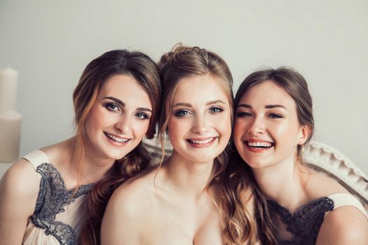 Close up. portrait of happy bride with her friends