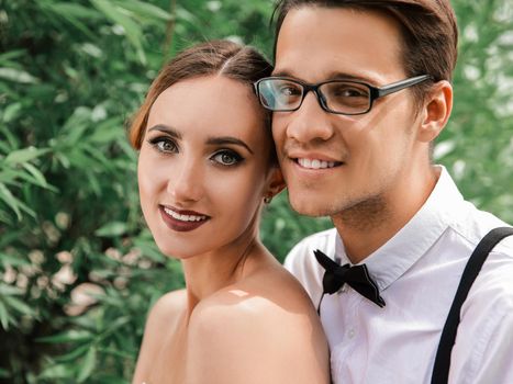 close up. portrait of a beautiful young bride and groom