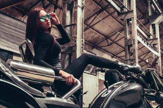exhibition hall in a modern motorcycle salon . photo with copy space