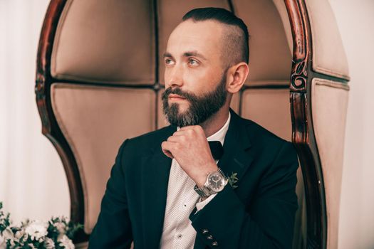 close up.portrait of an elegant man in a wedding suit . people and events