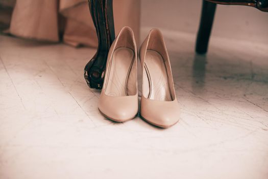 beautiful white shoes for the bride. photo with space for text