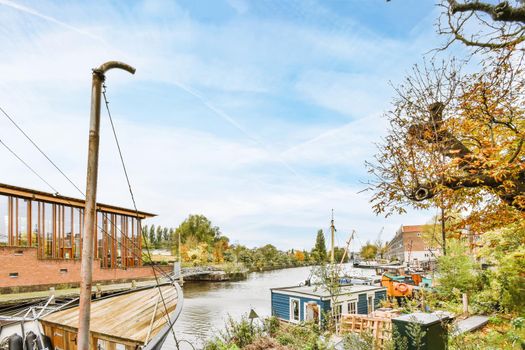 Residential area in countryside by the river