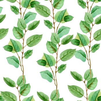 Floral leaves seamless pattern green color on a white background. Artistic design for floral print for packaging, textile, wallpaper, gift wrap, greeting or wedding background.