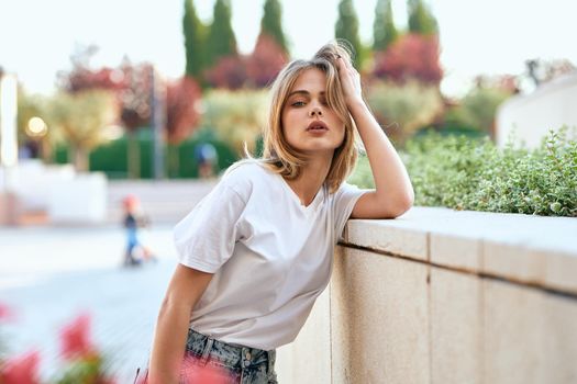 woman outdoors in park city walk leisure. High quality photo