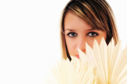 one beautiful young woman portrait isolated hairstily makeup spa and welness concept