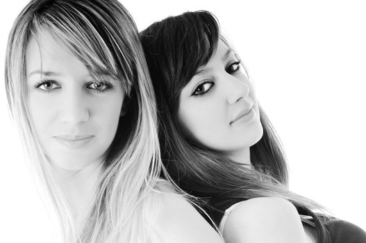 two young girl lesbian friend isolated happy on white background