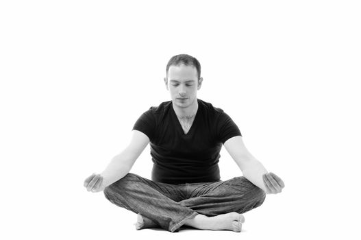 young man yoga isolated one relax spiritual concept fit fitness