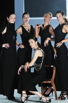 beautiful woman on fashion show piste with gold jawel