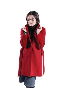 pretty woman in  coat  isolated