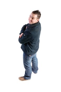 young boy in jacket isolated on white background