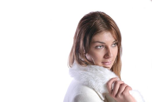 pretty woman in white coat 