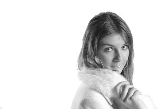 pretty woman in white coat 