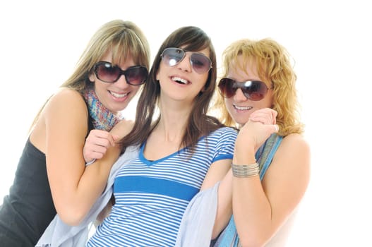 three woman isolated together smile