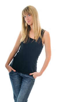 casual beautiful young happy woman isolated on white representing fashion concept