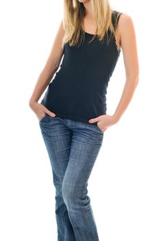 casual beautiful young happy woman isolated on white representing fashion concept