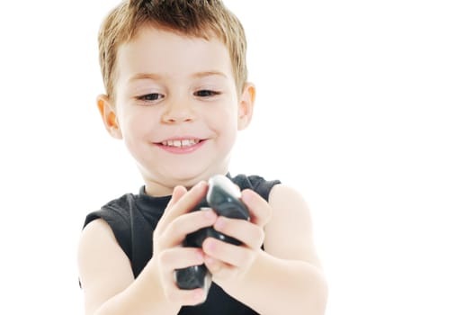 happy kid play on floor isolated on white