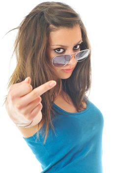 young woman finger hand SUNGLASSES