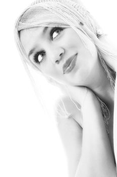 one beautiful young woman portrait isolated hairstily makeup spa and welness concept