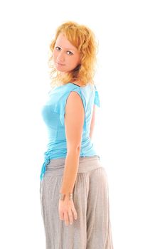 casual beautiful young happy woman isolated on white representing fashion concept