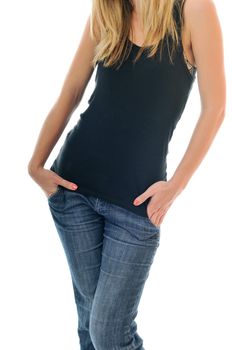 casual beautiful young happy woman isolated on white representing fashion concept
