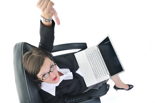 young beautiful business woman isolated on white workling on laptop computer