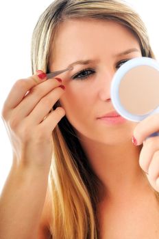 young girl cosmetic beauty isolated eye brow tweezer treatment