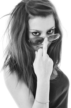 young woman finger hand SUNGLASSES