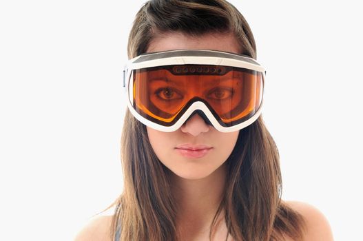 woman winter ski sport glasses portrait isolated