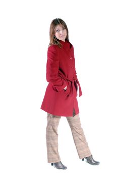 pretty woman in  coat  isolated