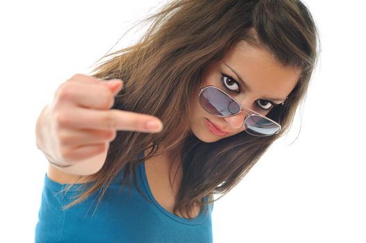 young woman finger hand SUNGLASSES