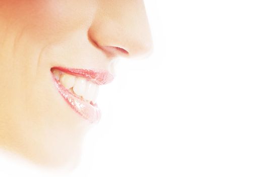 beautiful woman mouth with white teeth closeup representing dental care concept