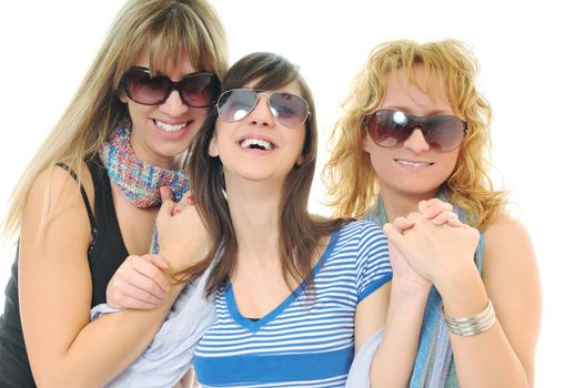 three woman isolated together smile