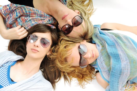 three woman isolated together smile