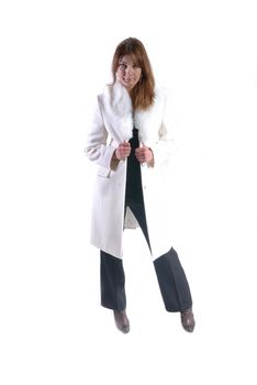 pretty woman in white coat 