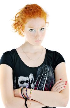 beautiful young woman in fashion clothes isolated on white background