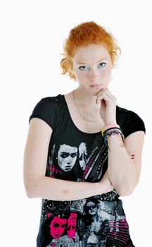 beautiful young woman in fashion clothes isolated on white background