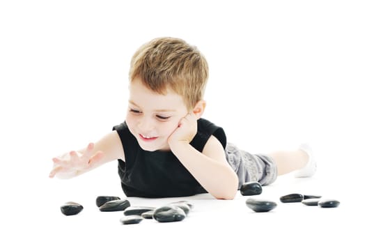 happy kid play on floor isolated on white