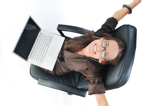 young beautiful business woman isolated on white workling on laptop computer