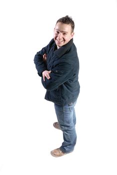 young boy in jacket isolated on white background