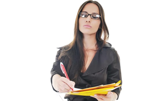 young business woman hold folders papers and documents 