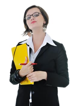 young business woman hold folders papers and documents 