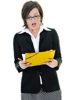 young business woman hold folders papers and documents 