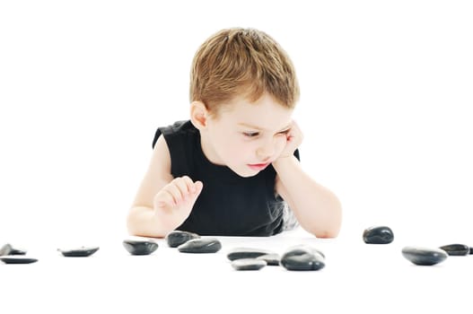 happy kid play on floor isolated on white