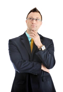 happy young businessman in business suit  portrait isolated on white background