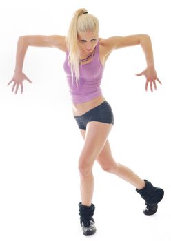 young beautiful woman exercise fitness pose isolated on white in studio