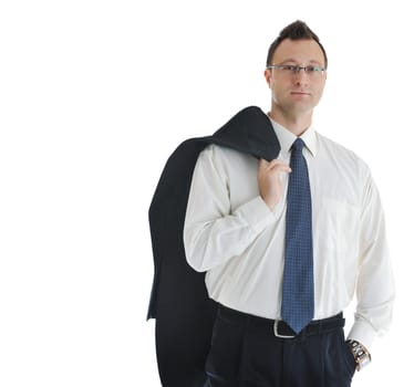 happy young businessman in business suit  portrait isolated on white background