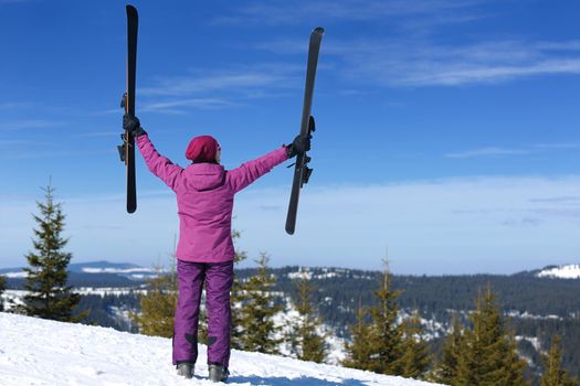 winter woman ski sport fun travel snow