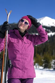 winter woman ski sport fun travel snow