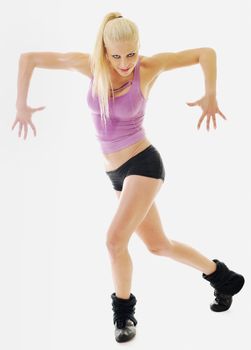 young beautiful woman exercise fitness pose isolated on white in studio