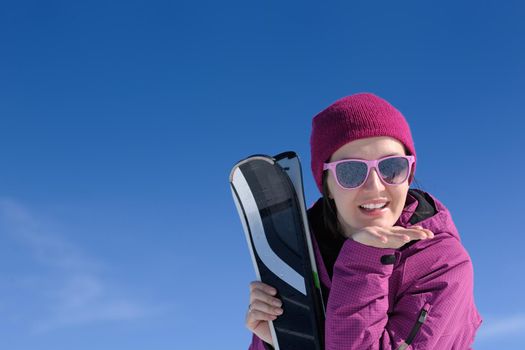 winter woman ski sport fun travel snow